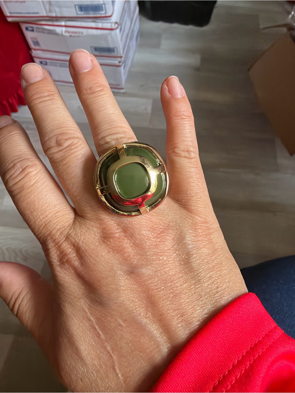 4/$100 Gold-Tone Ring with Green Stone - Women's Fashion Accessory